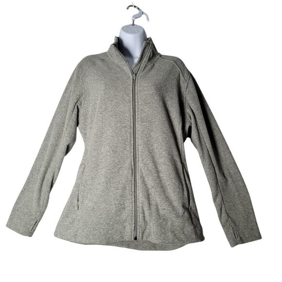 Duluth Trading Co Women’s L Gray Full Zip Fleece Jacket Thumbhole Hiking Pockets - Picture 1 of 9